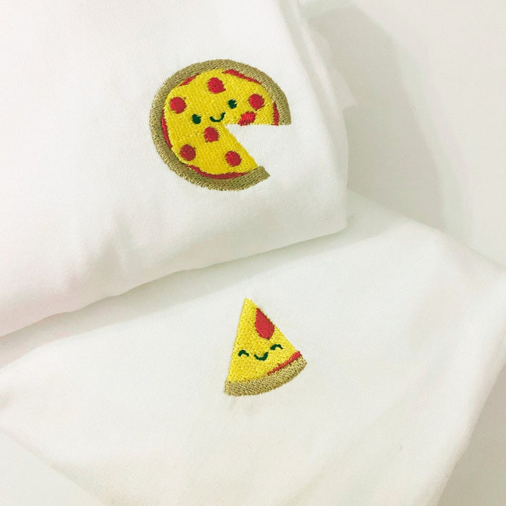 Couple Pizza Slice Matching Embroidered Shirt - Best Gift Ideas For Couples