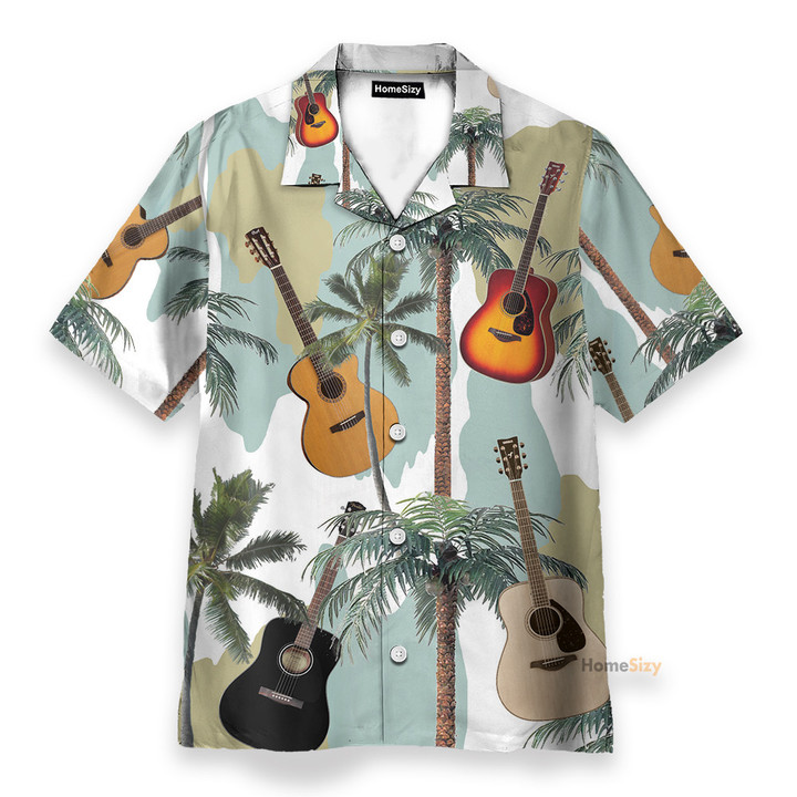Homesizy Guitars And Coconut Tree Tropical Pattern Hawaiian Shirt