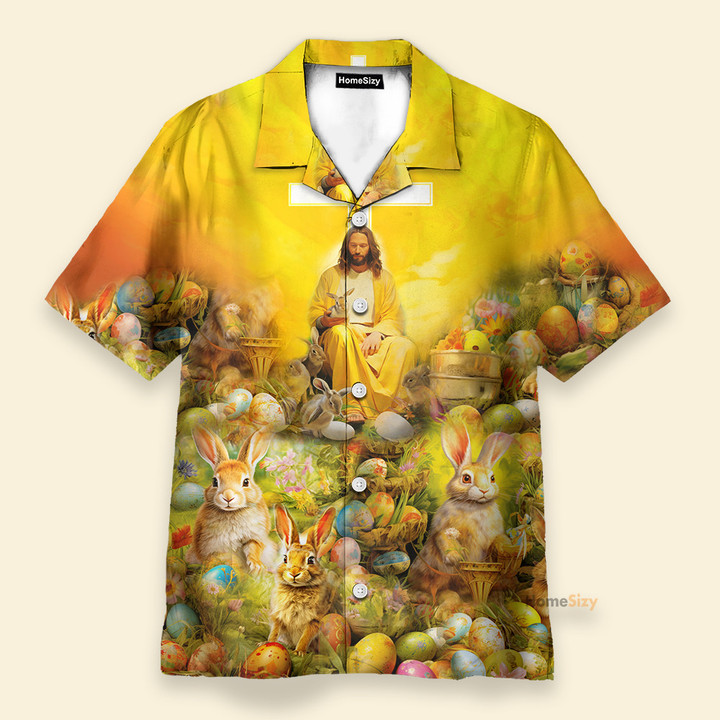Jesus Seated On A Couch With Easter Rabbit And Eggs - Hawaiian Shirt
