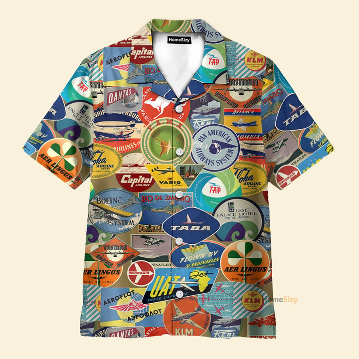 3D Vntage Airlines Labels Custom Cosplay Costume Hawaiian Shirt