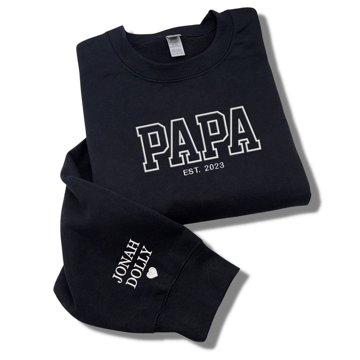 Personalized Papa Sweatshirts Hoodie with Name of Child, Dad EST 2023 Crewneck embroidered