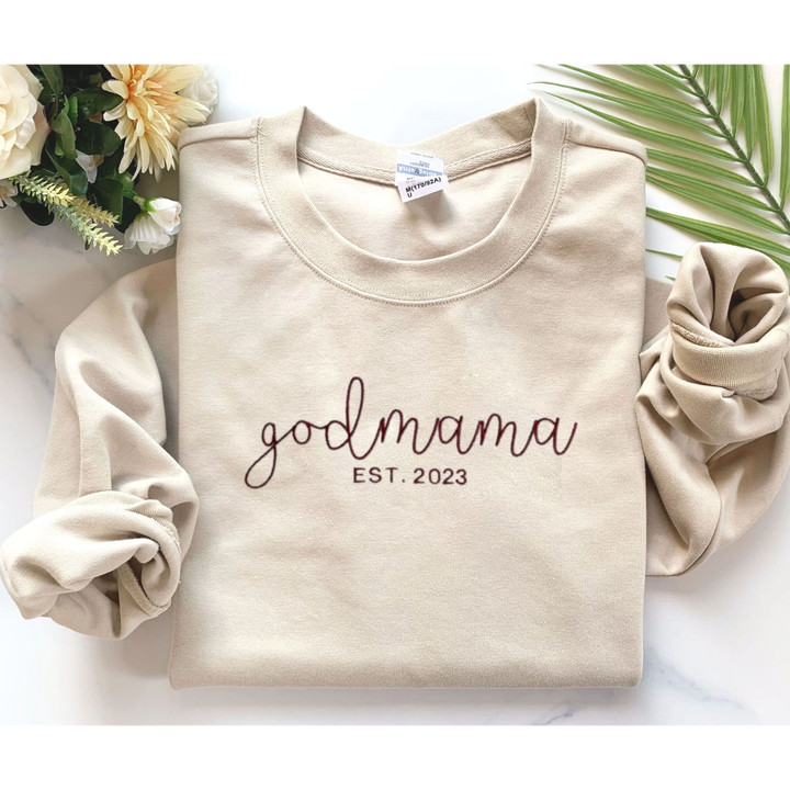 Personalized God Mama EST Sweatshirt With Cutsom Initial On Sleeve, Fairy Godmother Gift