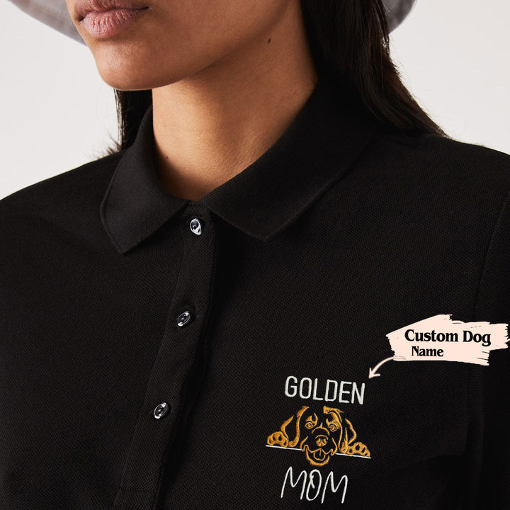 Personalized Golden Retriever Dog Mom Embroidered Polo Shirt, Custom Polo Shirt with Dog Name, Unique Gifts for Golden Retriever Lovers