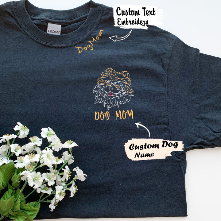 Personalized Pomeranian Dog Mom Embroidered Collar Shirt, Custom Shirt with Dog Name, Best Gifts For Pomeranian Lovers
