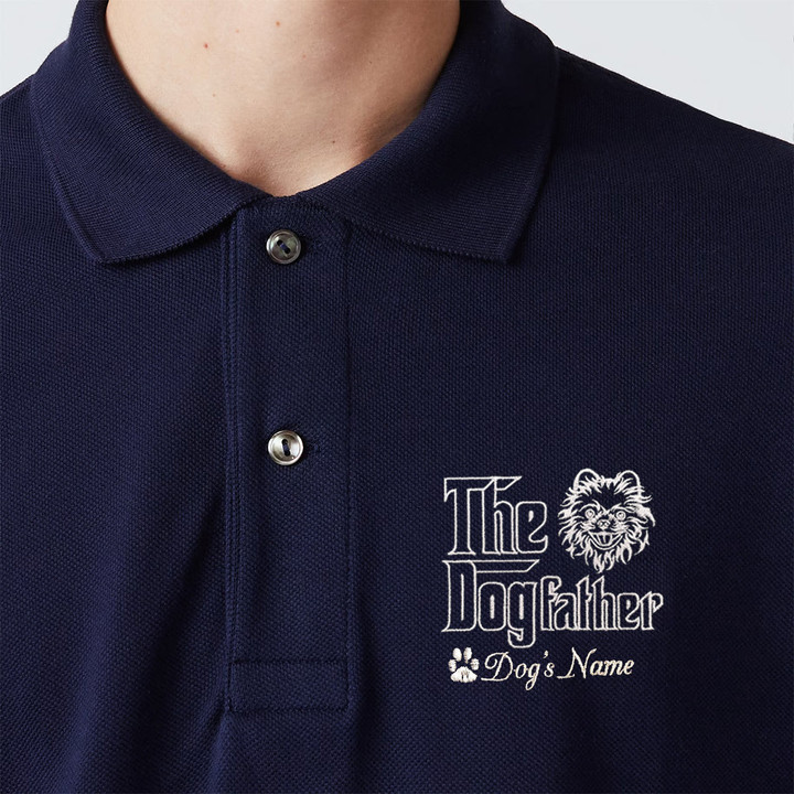 Personalized The DogFather Embroidered Polo Shirt Pomeranian, Custom Polo Shirt with Dog Name, Best Gifts For Pomeranian Lovers