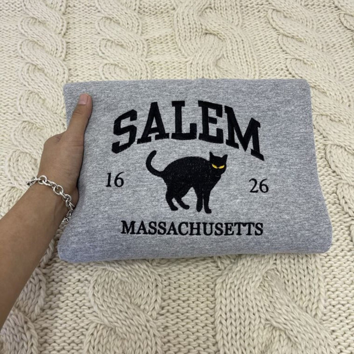 Salem Massachusetts Sweatshirt, Hocus Pocus Embroidered Sweatshirt or Hoodie for Halloween Season