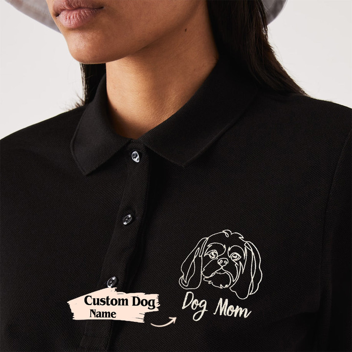 Custom Shih Tzu Dog Mom Embroidered Polo Shirt, Personalized Polo Shirt with Dog Name, Best Gifts For Shih Tzu Lovers