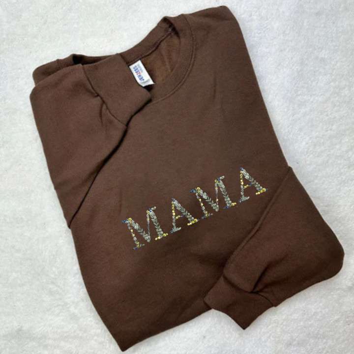 Customizable Floral Mama, Embroidery Sweatshirt with Flower Letter, Good Mom Gift Ideas