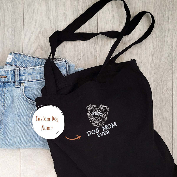 Personalized Best Australian Shepherd Dog Mom Ever Embroidered Tote Bag, Custom Tote Bag with Dog Name