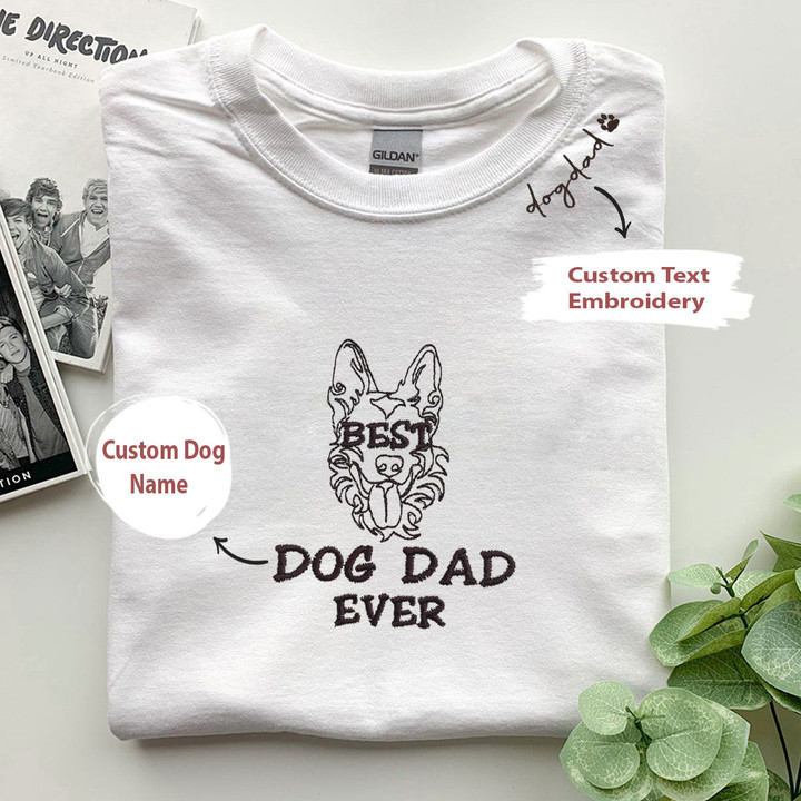 Personalized Best German Shepherd Dog Dad Ever Embroidered Colar Shirt, Custom Shirt with Dog Name, Gifts For German Shepherd Lovers