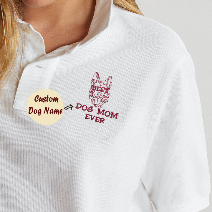 Personalized Best German Shepherd Dog Mom Ever Embroidered Polo Shirt, Custom Polo Shirt with Dog Name, Gifts For German Shepherd Lovers