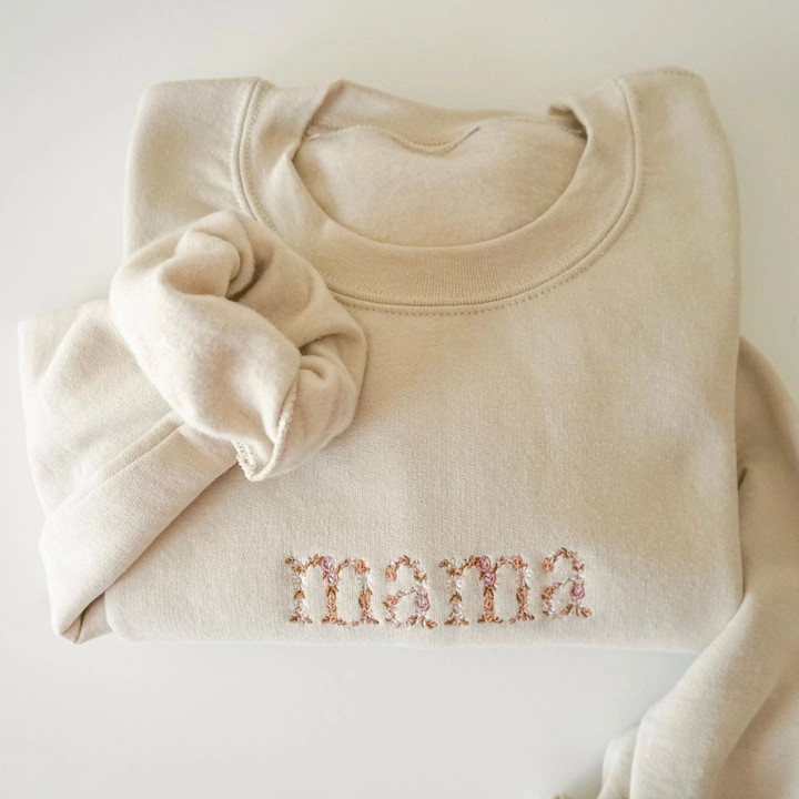 Embroidered Mama Floral Sweatshirt For Mother's Day
