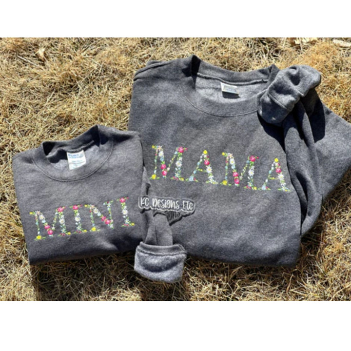 Embroidered Mama And Mini Floral Sweatshirt, Gift For Mother's Day