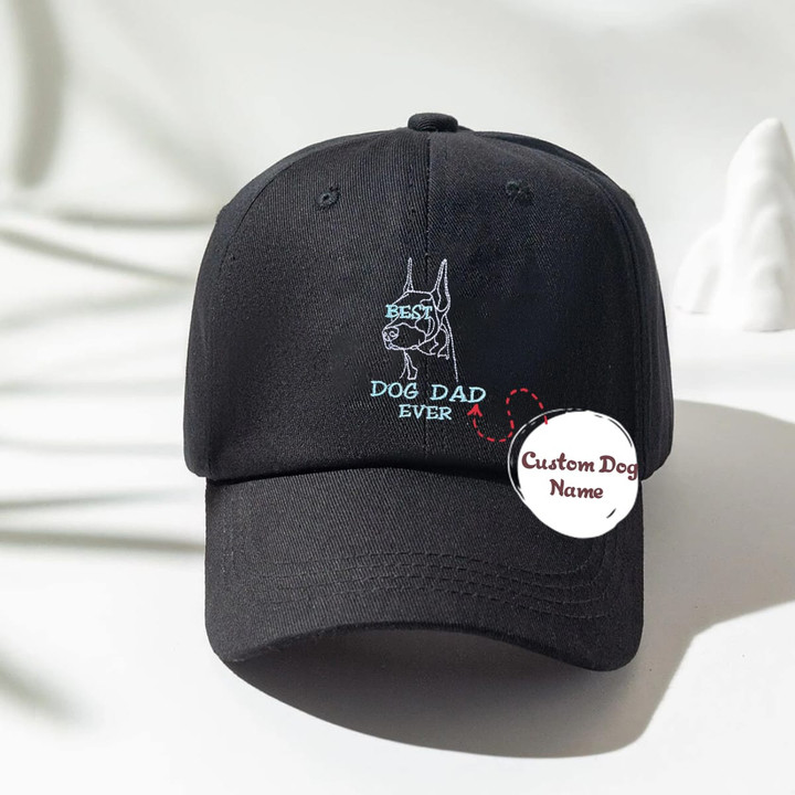 Personalized Best Doberman Dog Dad Ever Embroidered Hat, Custom Hat with Dog Name, Best Gifts For Doberman Lovers