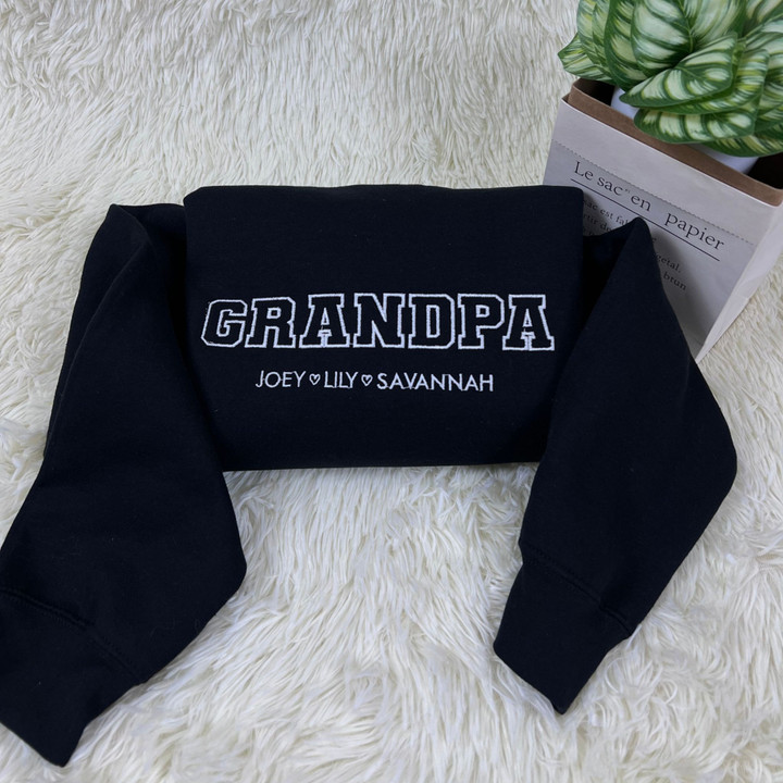 Personalize Grandpa Sweatshirt with Grandkids Names on Sleeve, Embroidered Granpa Hoodie, Gift for Father's Day