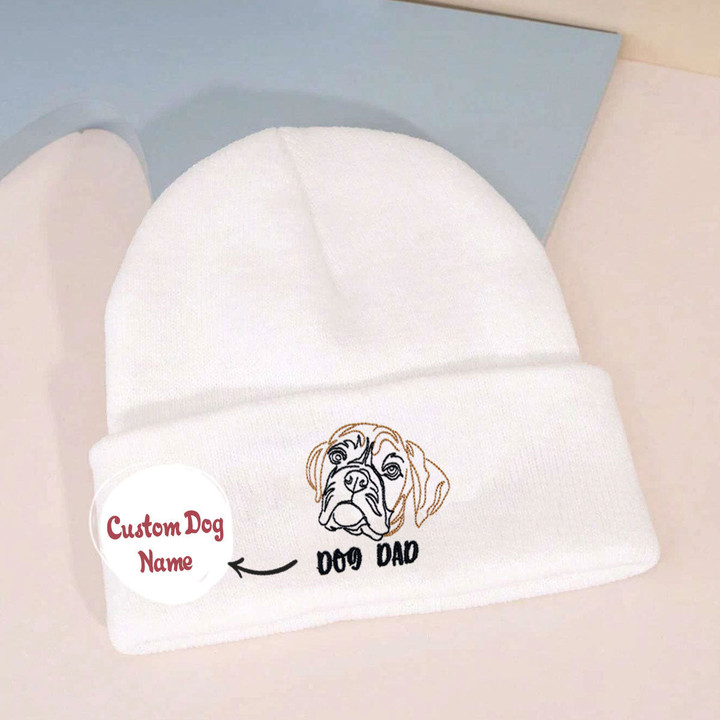 Personalized Boxer Dog Dad Embroidered Beanie, Custom Beanie with Dog Name, Best Gifts For Boxer Lovers