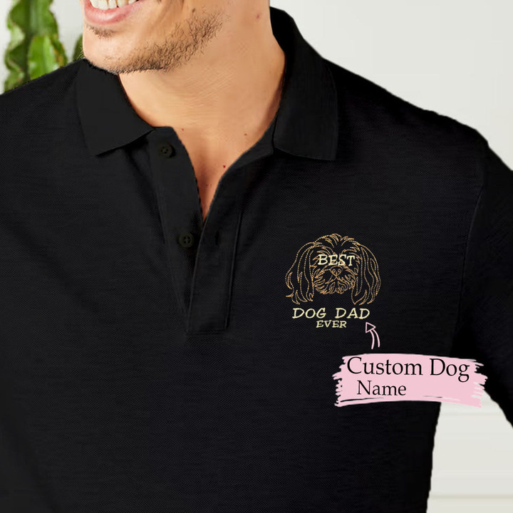 Personalized Best Shih Tzu Dog Dad Ever Embroidered Polo Shirt, Custom Polo Shirt with Dog Name, Best Gifts For Shih Tzu Lovers
