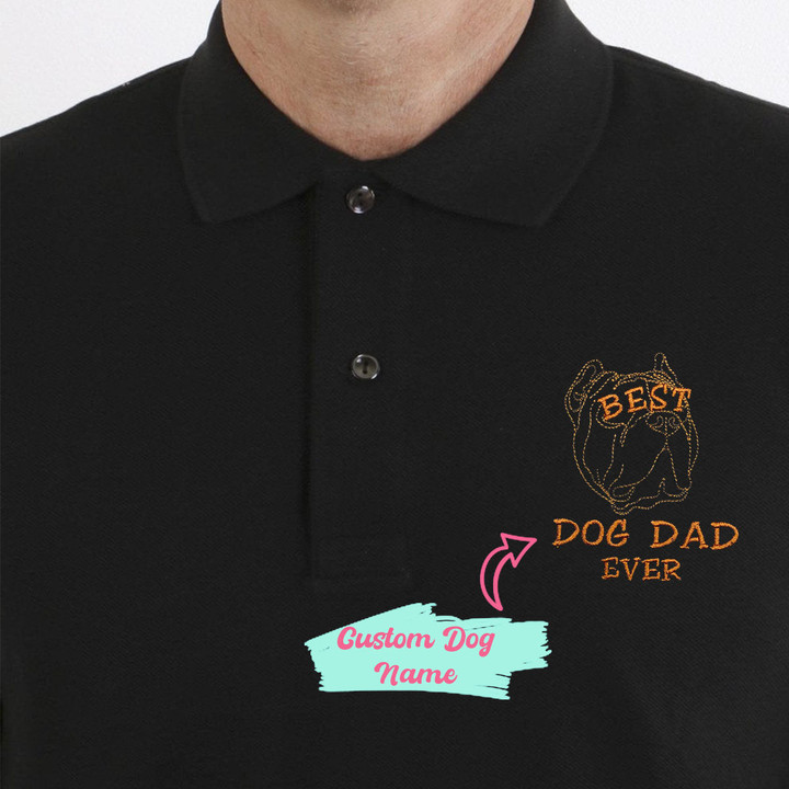 Personalized Best Pitbull Dog Dad Ever Embroidered Polo Shirt, Custom Polo Shirt with Dog Name, Best Gifts for Pitbull Lovers