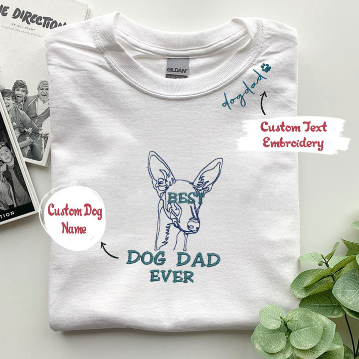 Personalized Best Italian Greyhound Dog Dad Ever Shirt Embroidered Collar, Custom Shirt with Dog Name, Best Gifts For Greyhound Lovers