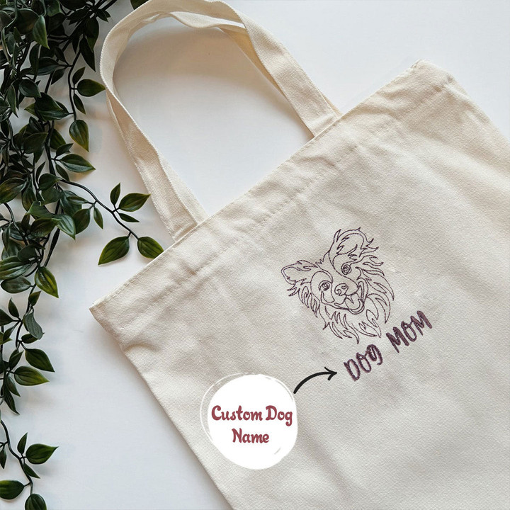 Personalized Border Collie Dog Mom Embroidered Tote Bag, Custom Tote Bag with Dog Name, Best Gifts For Boxer Lovers