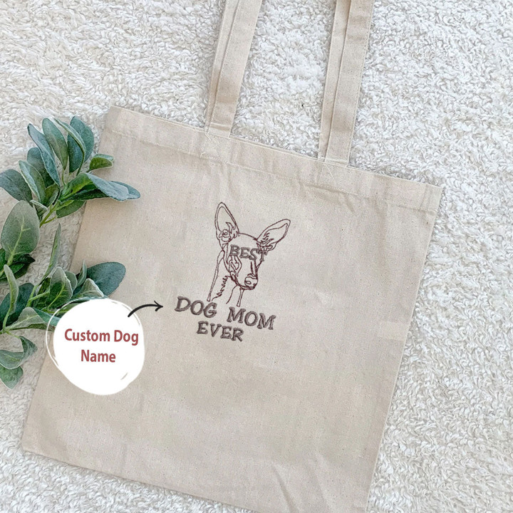 Personalized Best Italian Greyhound Dog Mom Ever Embroidered Tote Bag, Custom Tote Bag with Dog Name, Best Gifts For Greyhound Lovers