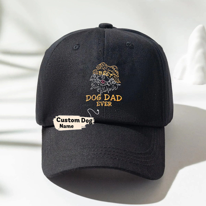 Personalized Best Pomeranian Dog Dad Ever Embroidered Hat, Custom Hat with Dog Name, Best Gifts For Pomeranian Lovers