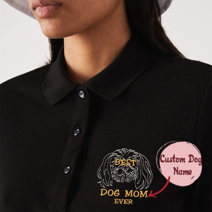 Personalized Best Shih Tzu Dog Mom Ever Embroidered Polo Shirt, Custom Polo Shirt with Dog Name, Best Gifts For Shih Tzu Lovers