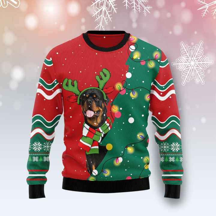 Rottweiler Christmas Tree Funny Ugly Sweater