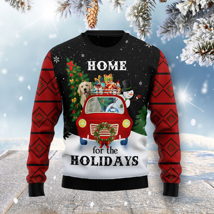 Merry Christmas Golden Retriever And Snowman Funny Ugly Sweater