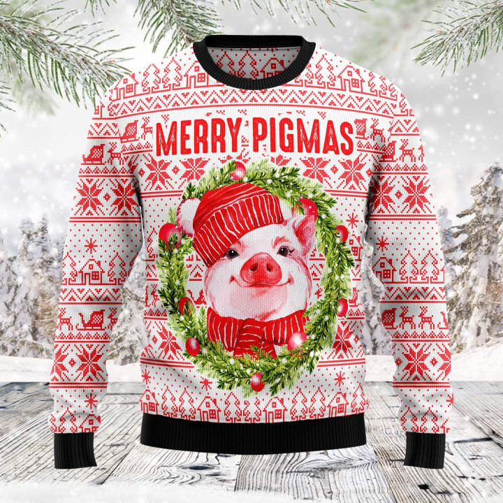 Merry Pigmas Christmas White Pink Funny Ugly Sweater