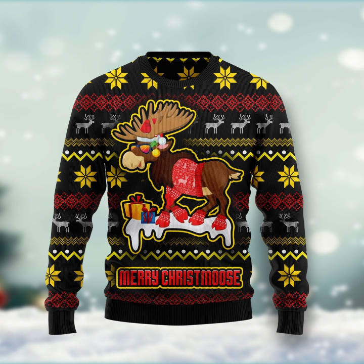 Moose Merry Christmoose Christmas Pattern Funny Ugly Sweater
