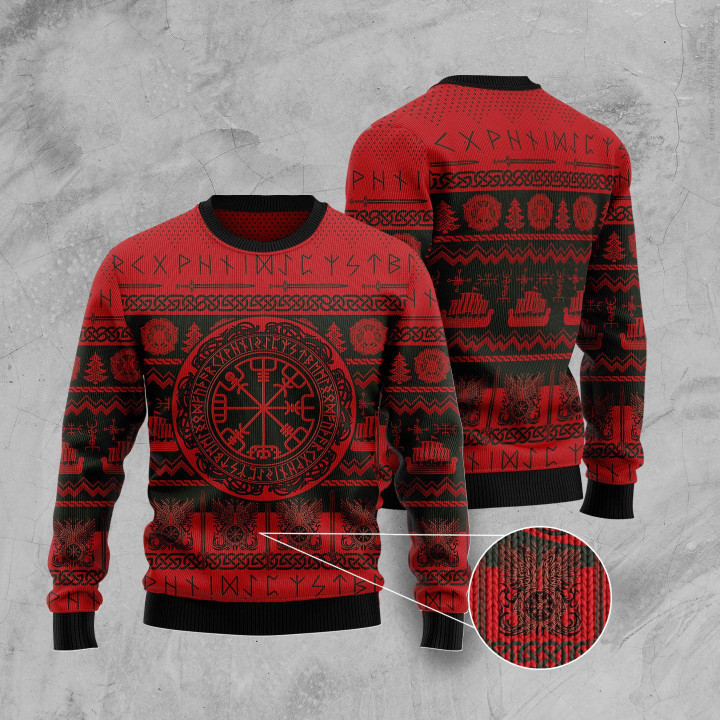 Viking Vegvisir Christmas Funny Red Ugly Sweater