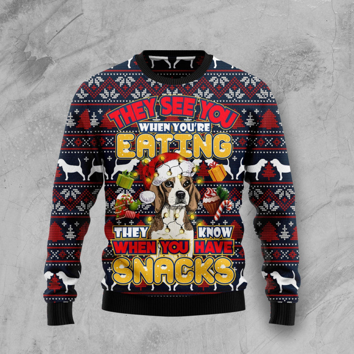 Beagle They Know When You Have Snacks Funny Family Ugly Sweater