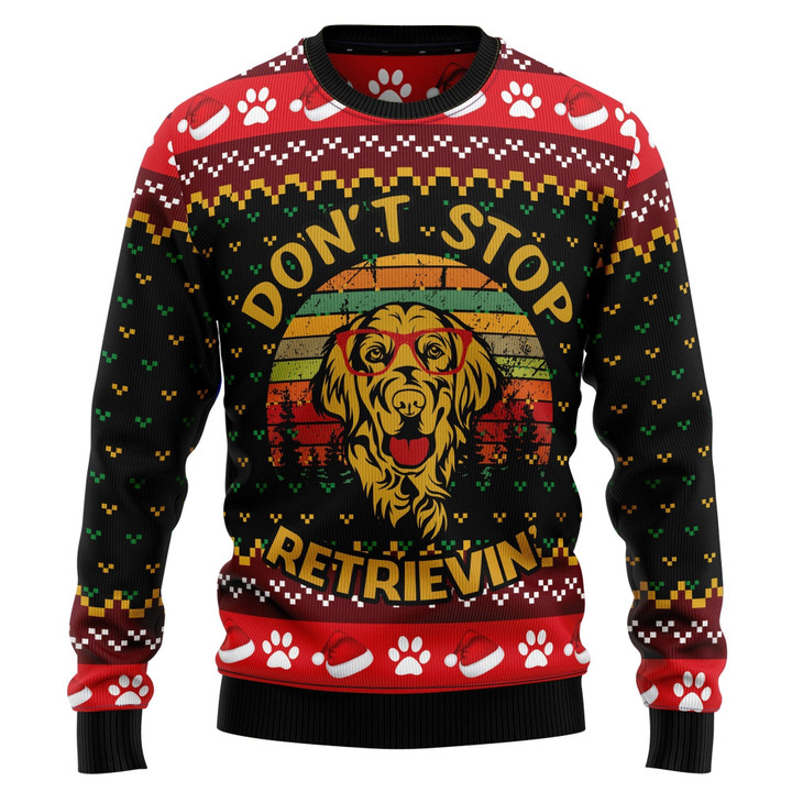 Golden Retriever Don't Stop Ugly Christmas Sweater
