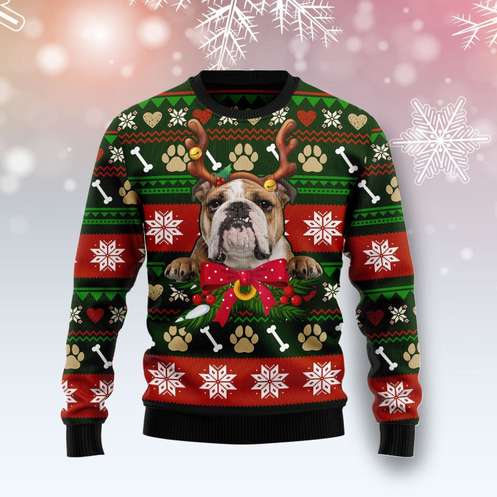 Cute Bulldog Funny Ugly Christmas Sweater For Men And Women