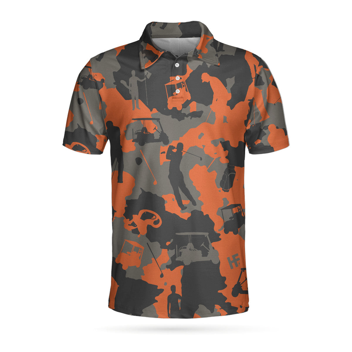 Homesizy Orange Camouflage Golf Polo Shirt, Golfer Silhouette Pattern ...