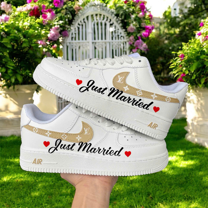 Just Married x Beige LV Custom Shoes Air Force 1's