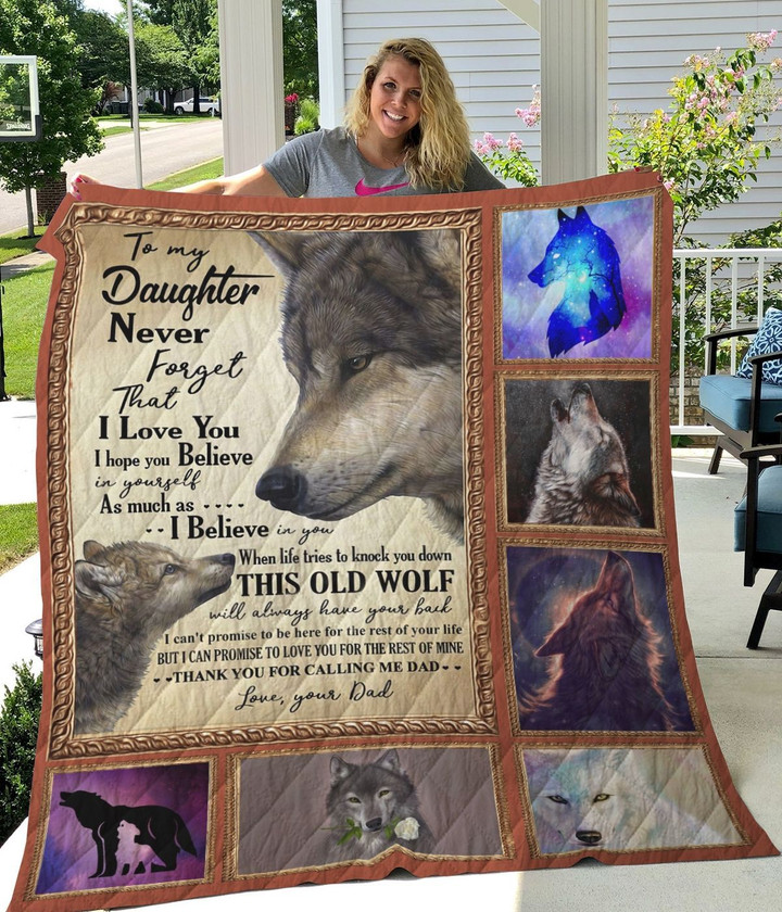 Personalized Wolf To My Daughter Quilt Blanket From Dad Never Forget That I Love You Great Customized Blanket Gifts For Birthday Christmas Thanksgiving