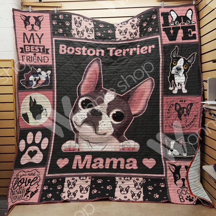 Boston Terrier Mama Quilt Blanket Great Customized Blanket Gifts For Birthday Christmas Thanksgiving