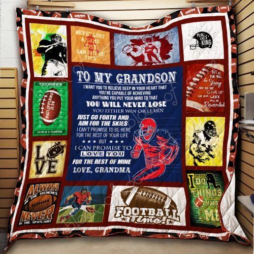 Personalized American Football To My Grandson From Grandma Never Lost A Game Quilt Blanket Great Customized Gifts For Birthday Christmas Thanksgiving Perfect Gifts For American Football Lover