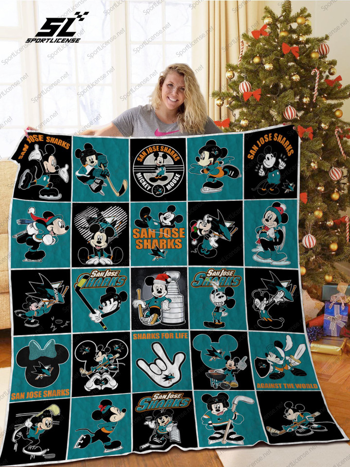 San Jose Sharks Mickey Mouse Quilt Blanket Great Customized Blanket Gifts For Birthday Christmas Thanksgiving