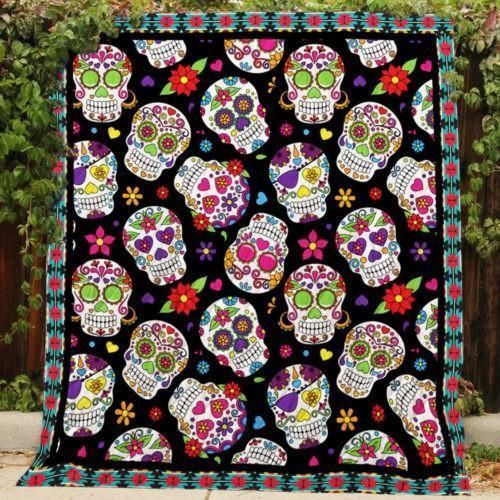 Sugar Skull With Flower Pattern Quilt Blanket Great Customized Gifts For Birthday Christmas Thanksgiving Perfect Gifts For Skull Lover