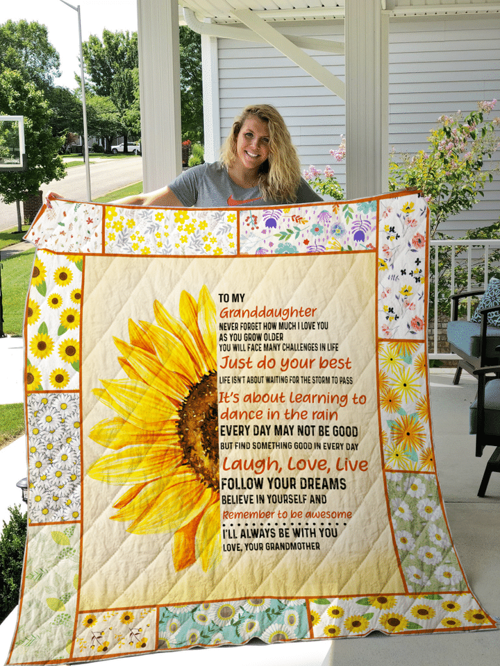 Personalized Sunflower To My Granddaughter Quilt Blanket From Grandmother Ill Always Be With You Great Customized Blanket Gifts For Birthday Christmas Thanksgiving