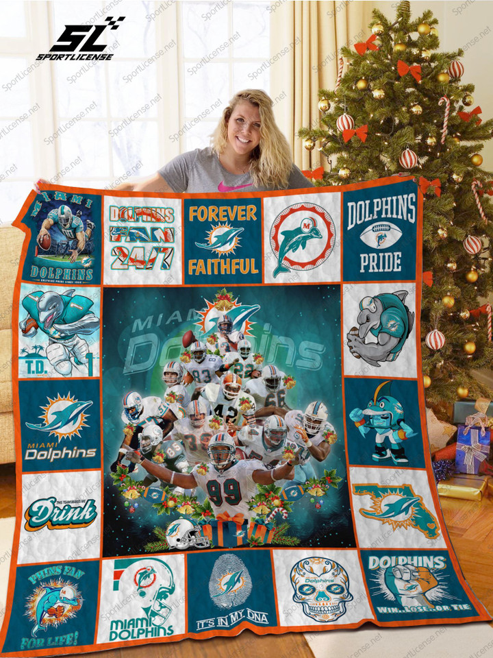 Bl Miami Dolphins Christmas Tree Quilt Blanket