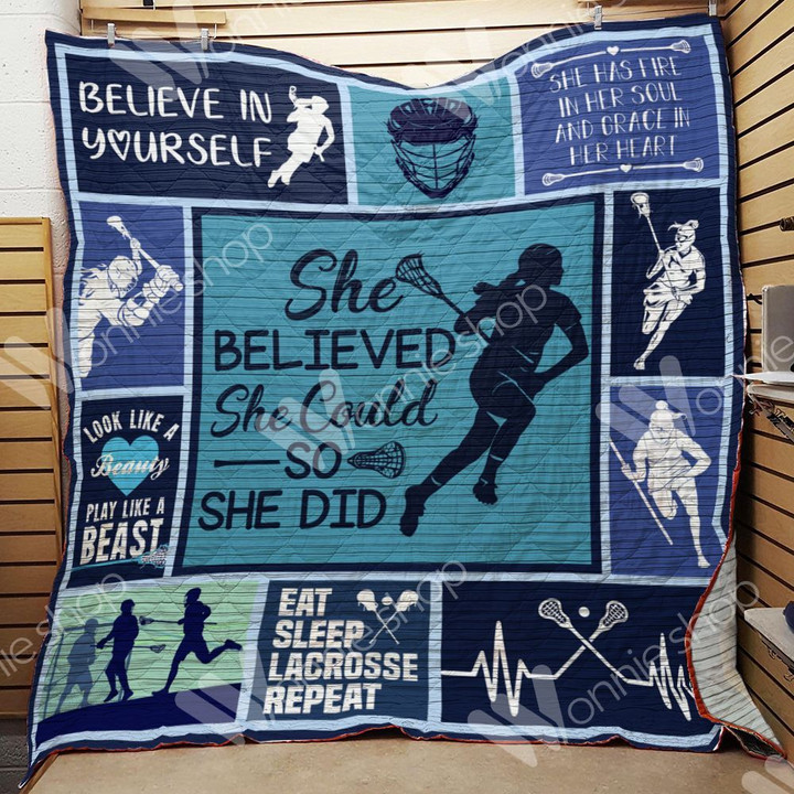 Lacrosse Believe In Yourself Quilt Blanket Great Customized Gifts For Birthday Christmas Thanksgiving Perfect Gifts For Lacrosse Lover