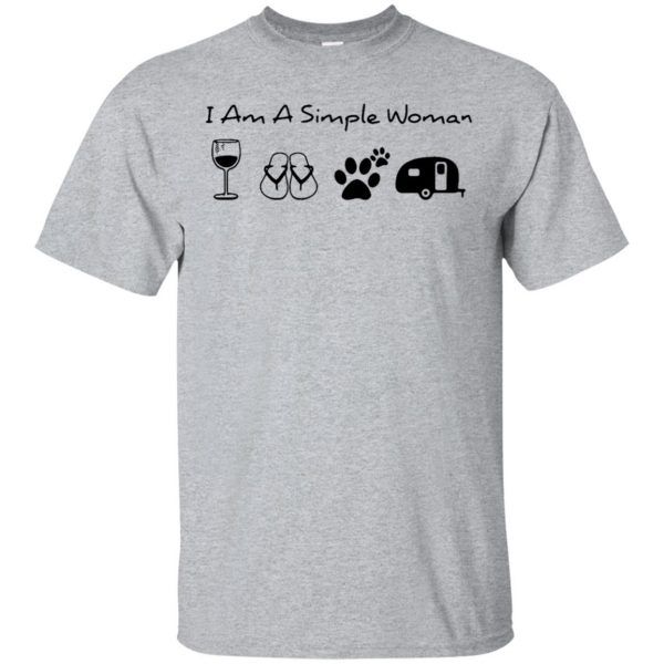 I am a simple woman I like wine flip flops paw dog and camping shirt