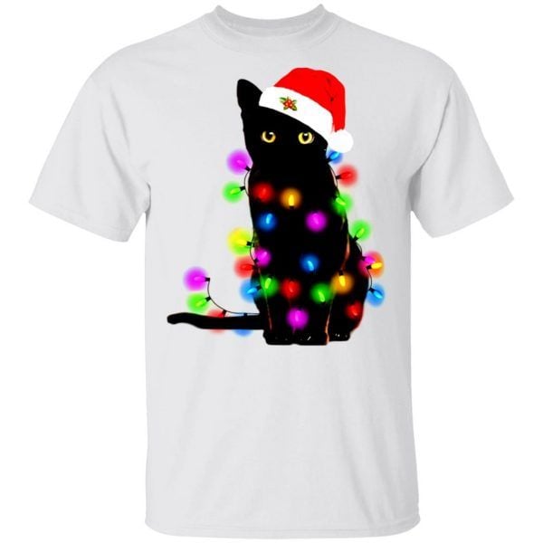 Black Cat Christmas light T ShirtS Funny Cat lover christmas Gifts