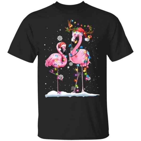 Christmas Flamingo Santa Hat Xmas Lights Flamingo Loves Shirts