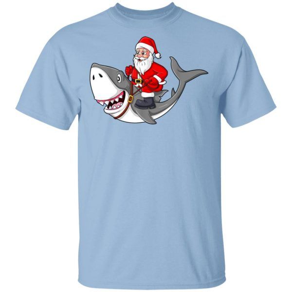 Funny Santa Claus Riding Shark Christmas Shirt