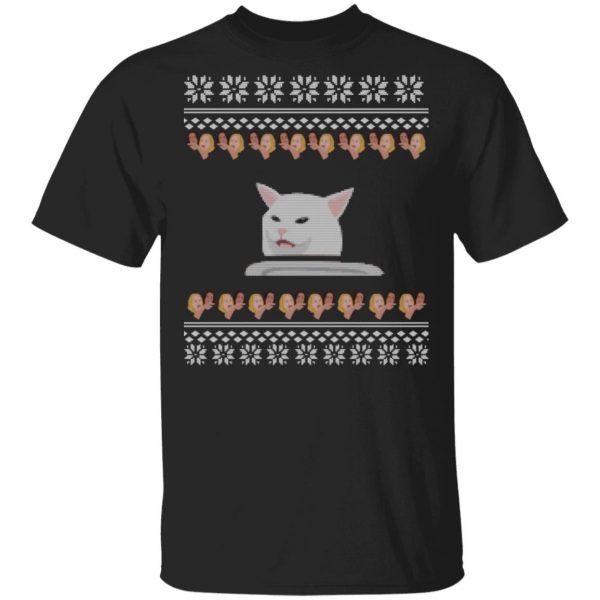 Funny Ugly Christmas Woman Yelling At A Cat Meme T-Shirt